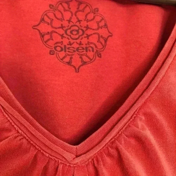 Olsen Short Sleeved  Shirt V-Neck Orange Size Small - Picture 5 of 16